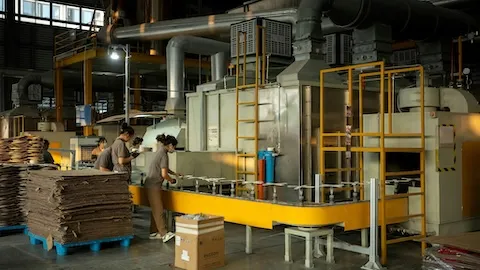 Thermal oil boiler for plywood press
